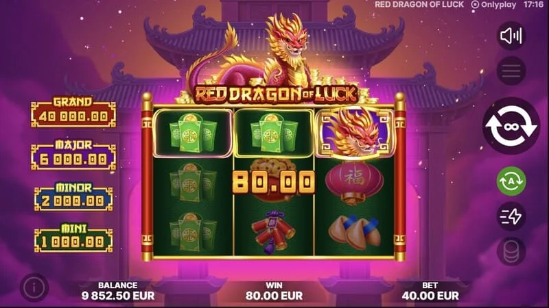 Red Dragon of Luck - εμφάνιση συμβόλων με ονομαστικές αξίες στο βασικό παιχνίδι